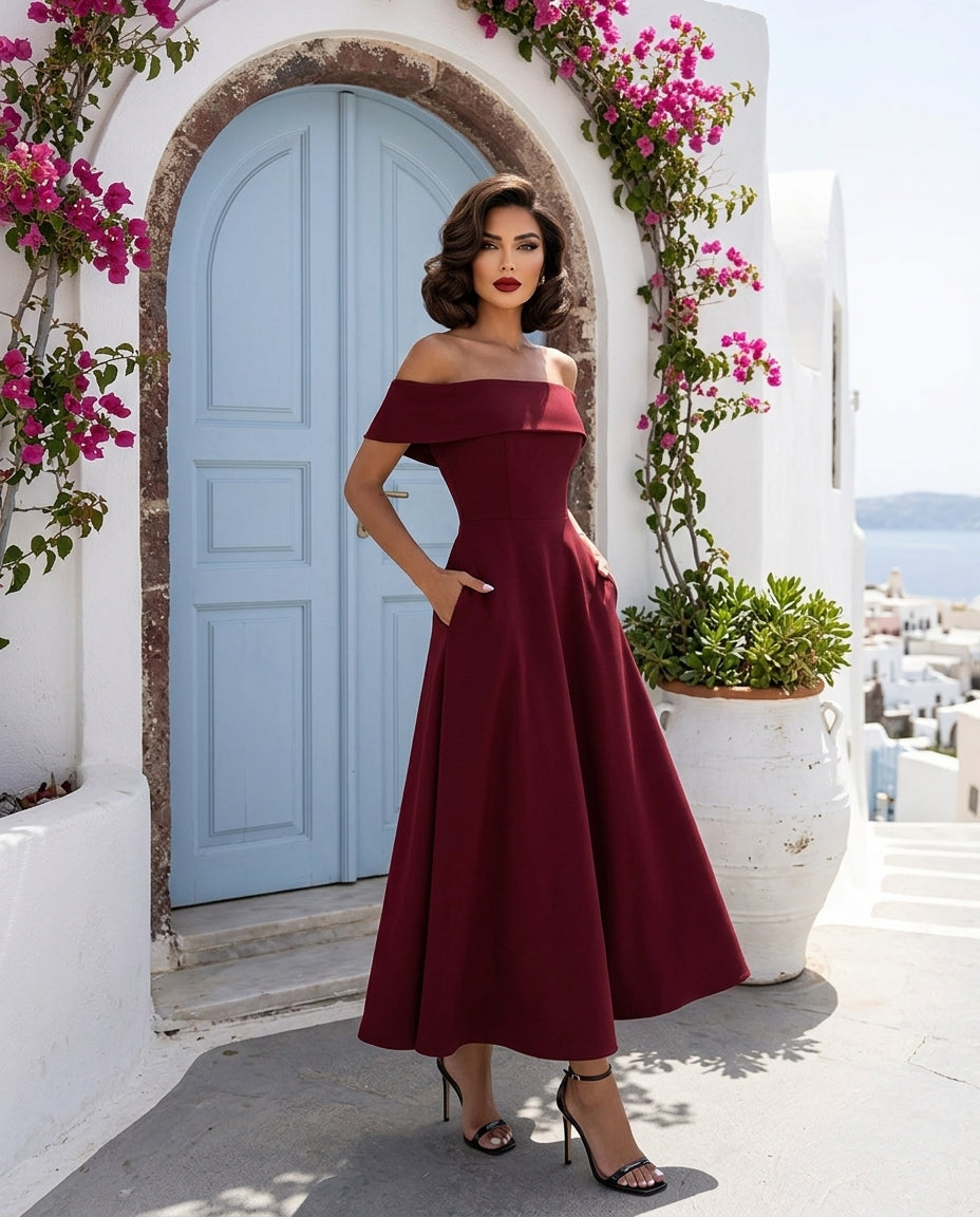 Off-Shoulder A-Line Maxi Dress