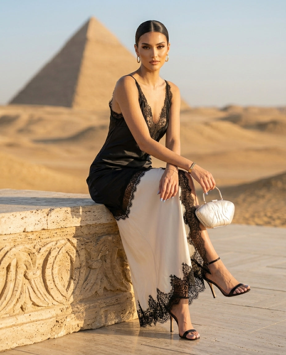 Lace Trimmed Two-Tone Slip Dress