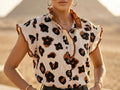 Leopard Print Ruffle-Sleeve Blouse