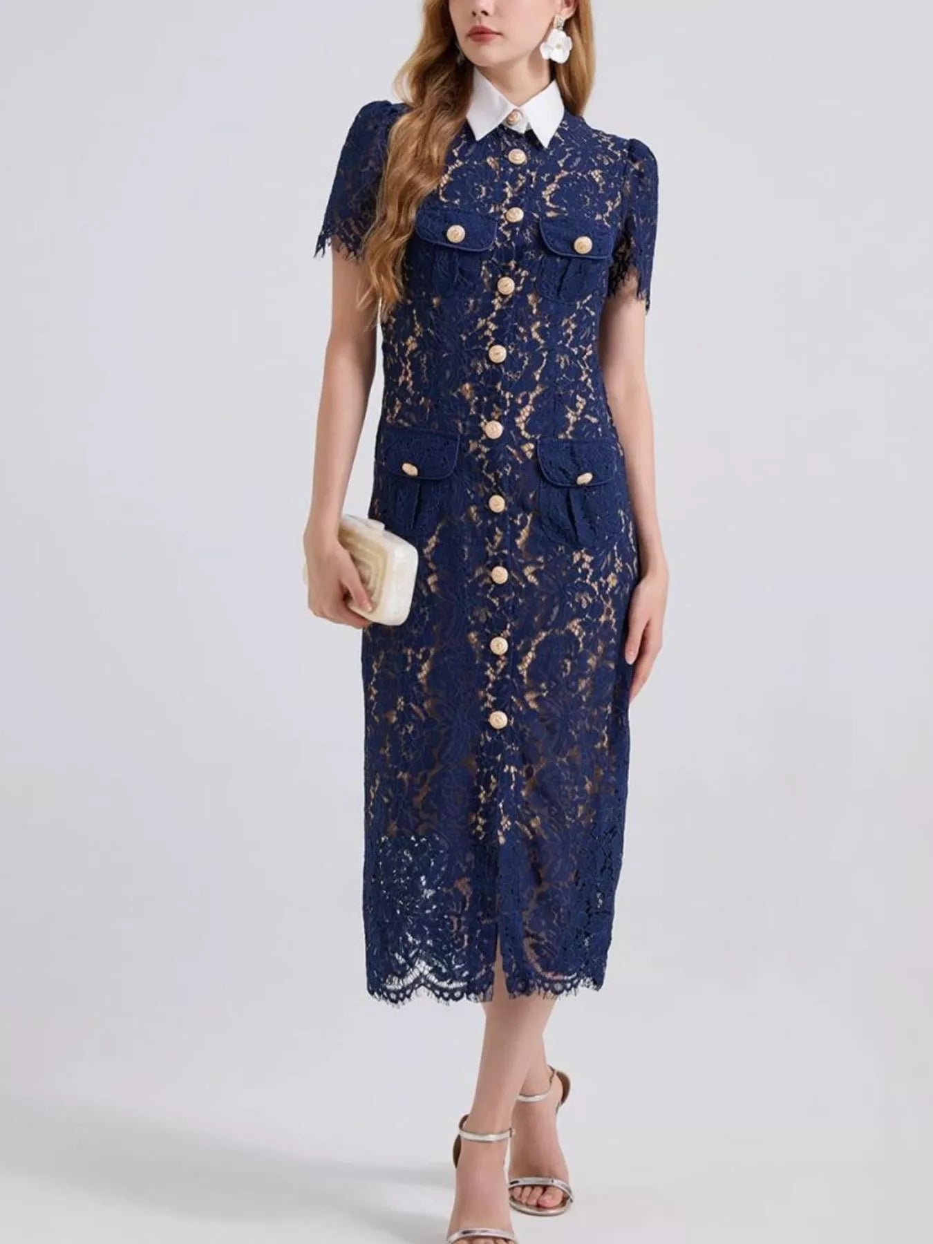 judalon lace button front midi dress Judalon Cotton Midi Dress