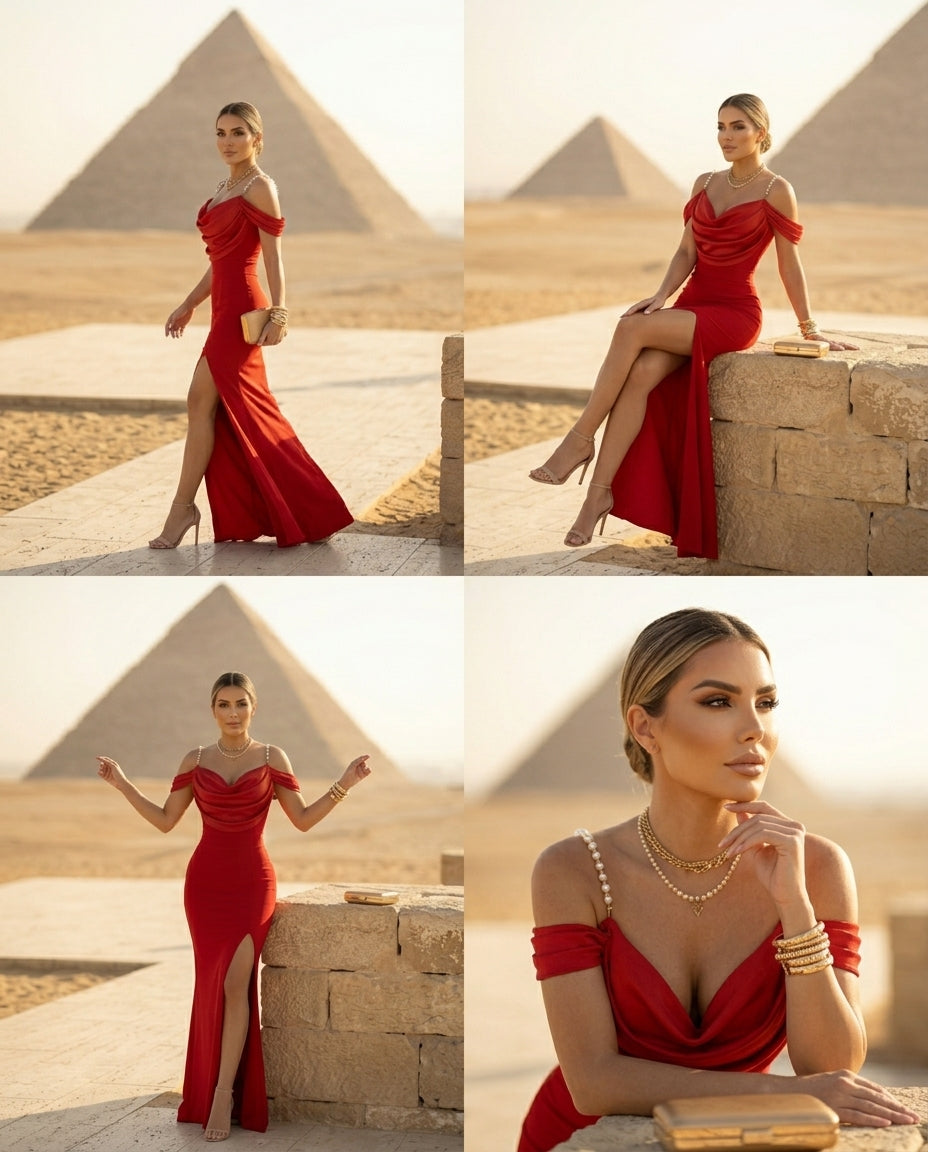 Slit Cowl Neck Maxi Dress