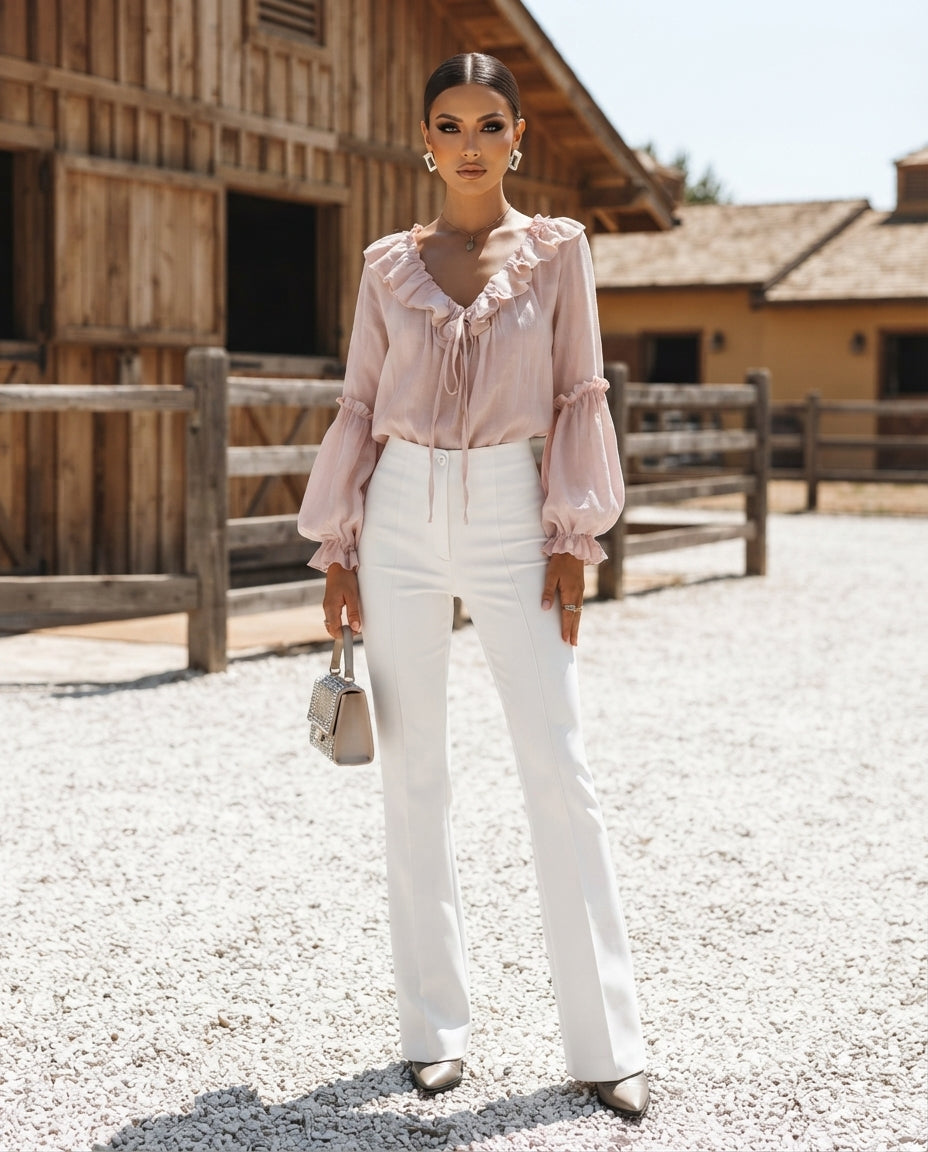 Ruffled Tie-Front Blouse