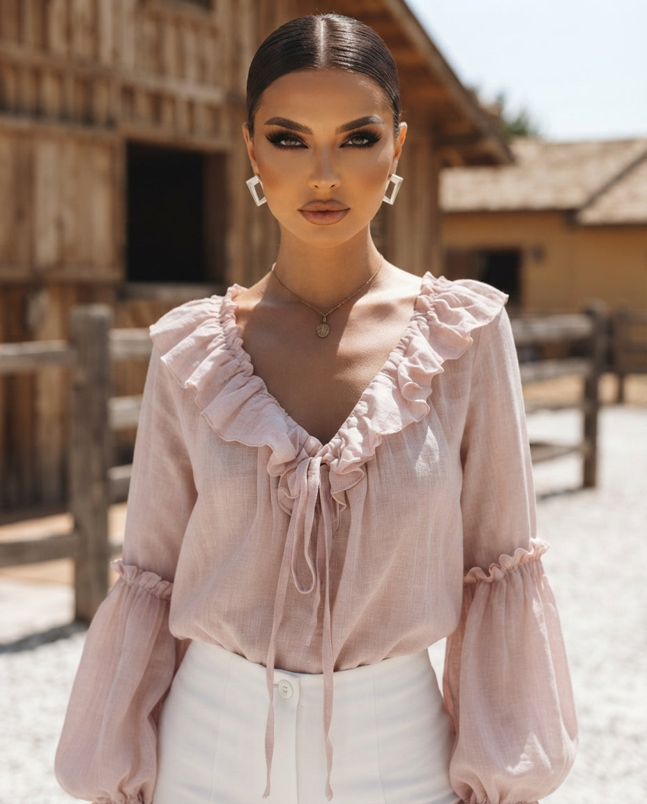 Ruffled Tie-Front Blouse