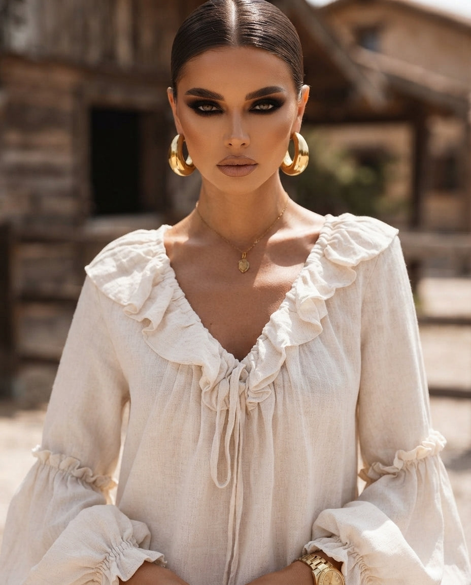 Ruffled Tie-Front Blouse