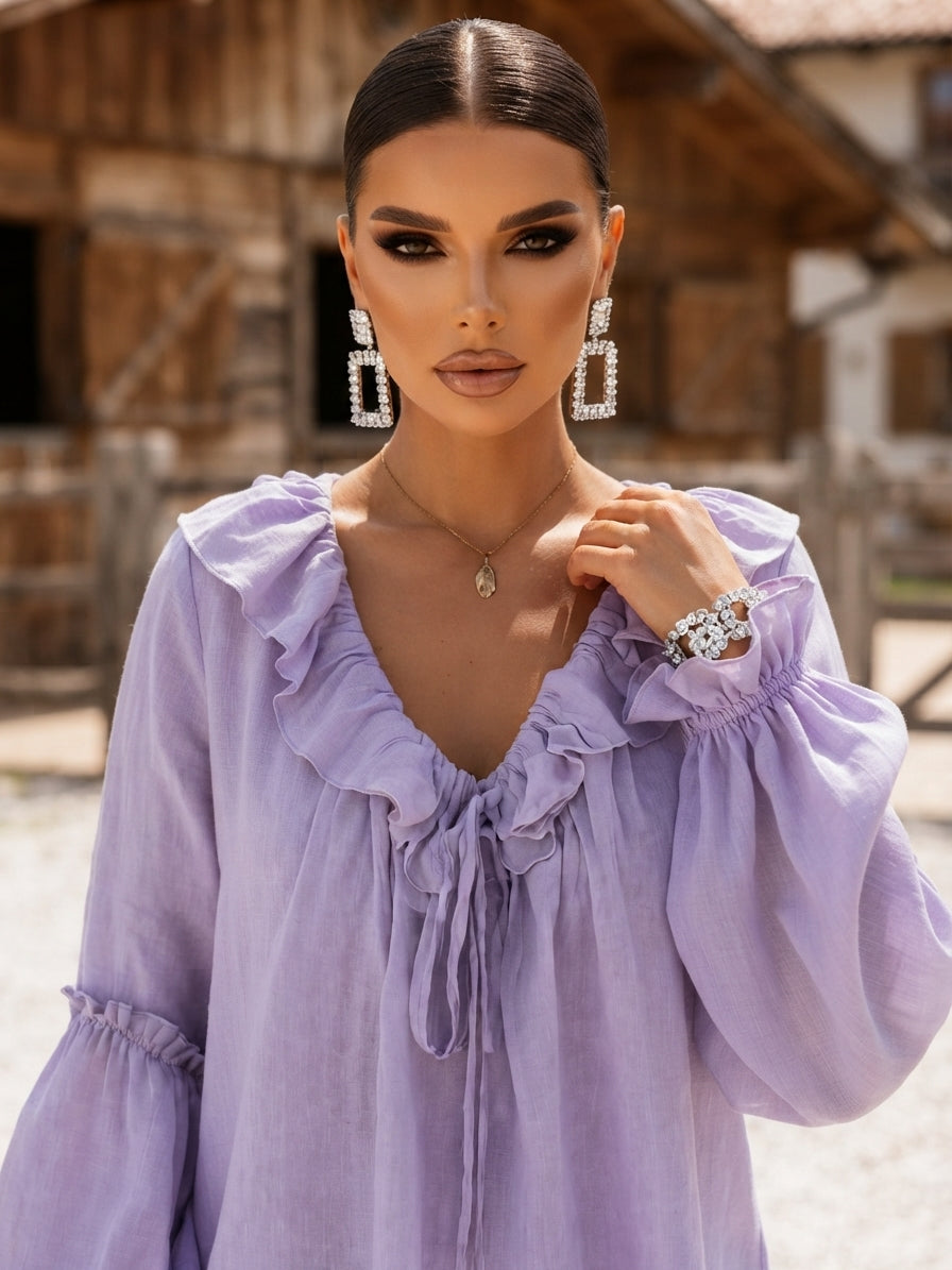 Ruffled Tie-Front Blouse