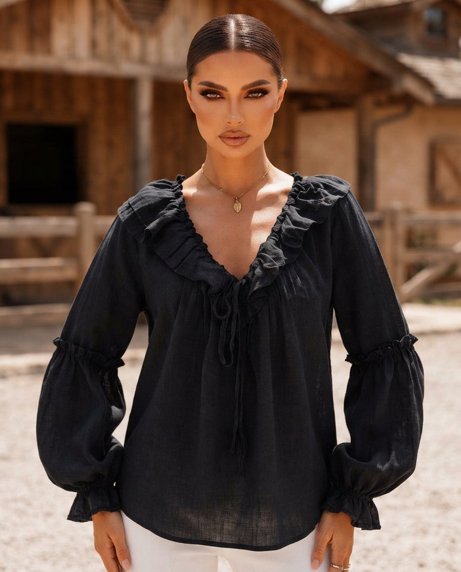 Ruffled Tie-Front Blouse
