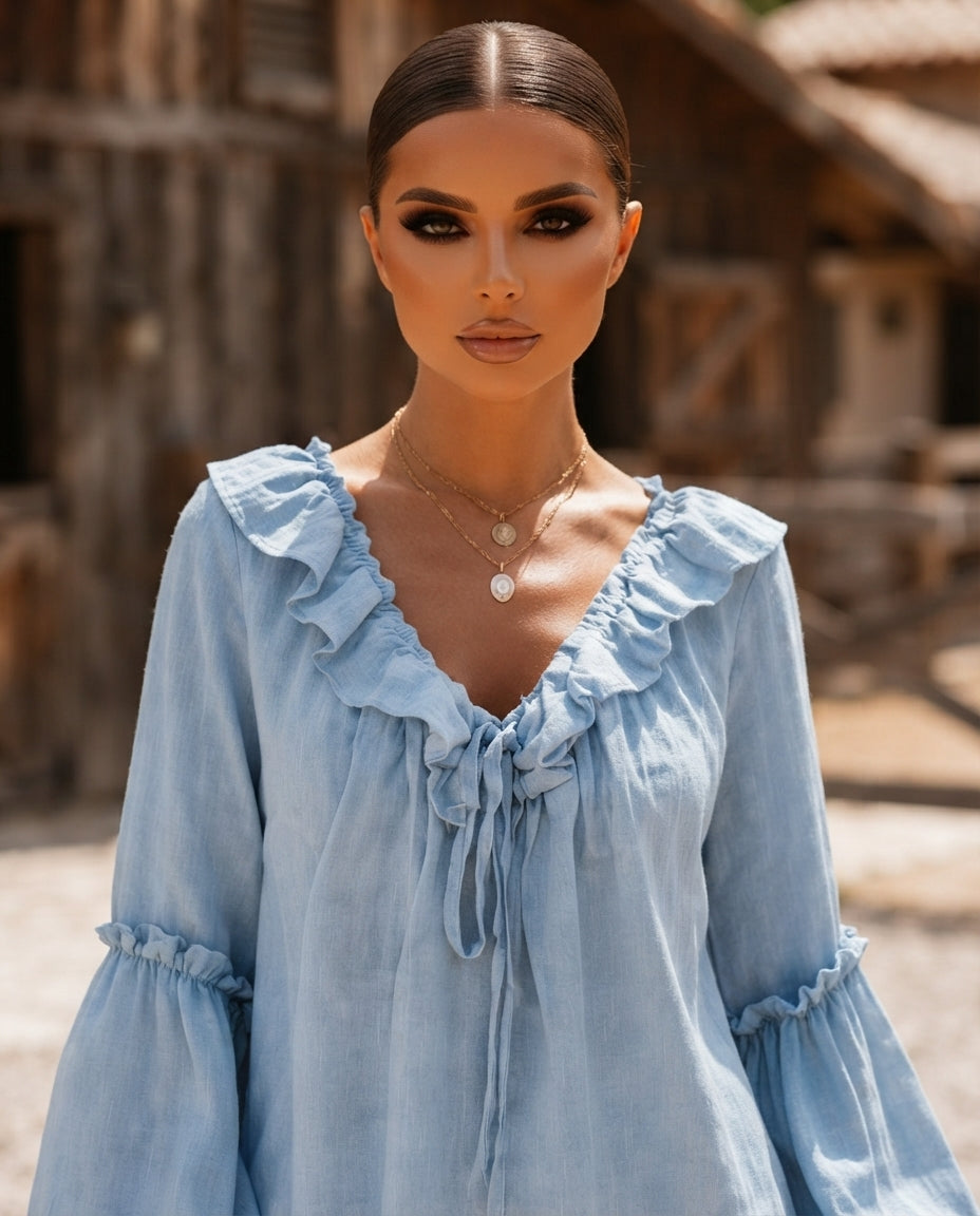Ruffled Tie-Front Blouse