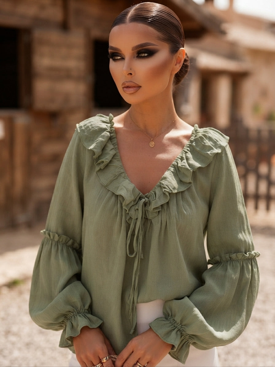 Ruffled Tie-Front Blouse