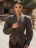 Belted Leather Jacket with Shawl Collar