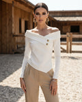 Elegant Off-the-Shoulder Blouse with Decorative Buttons