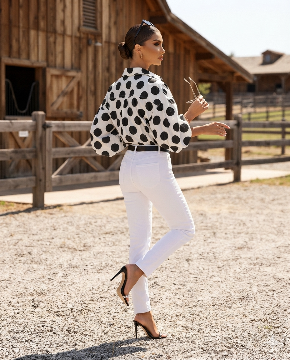 Polka Dot Puff Sleeve Shirt