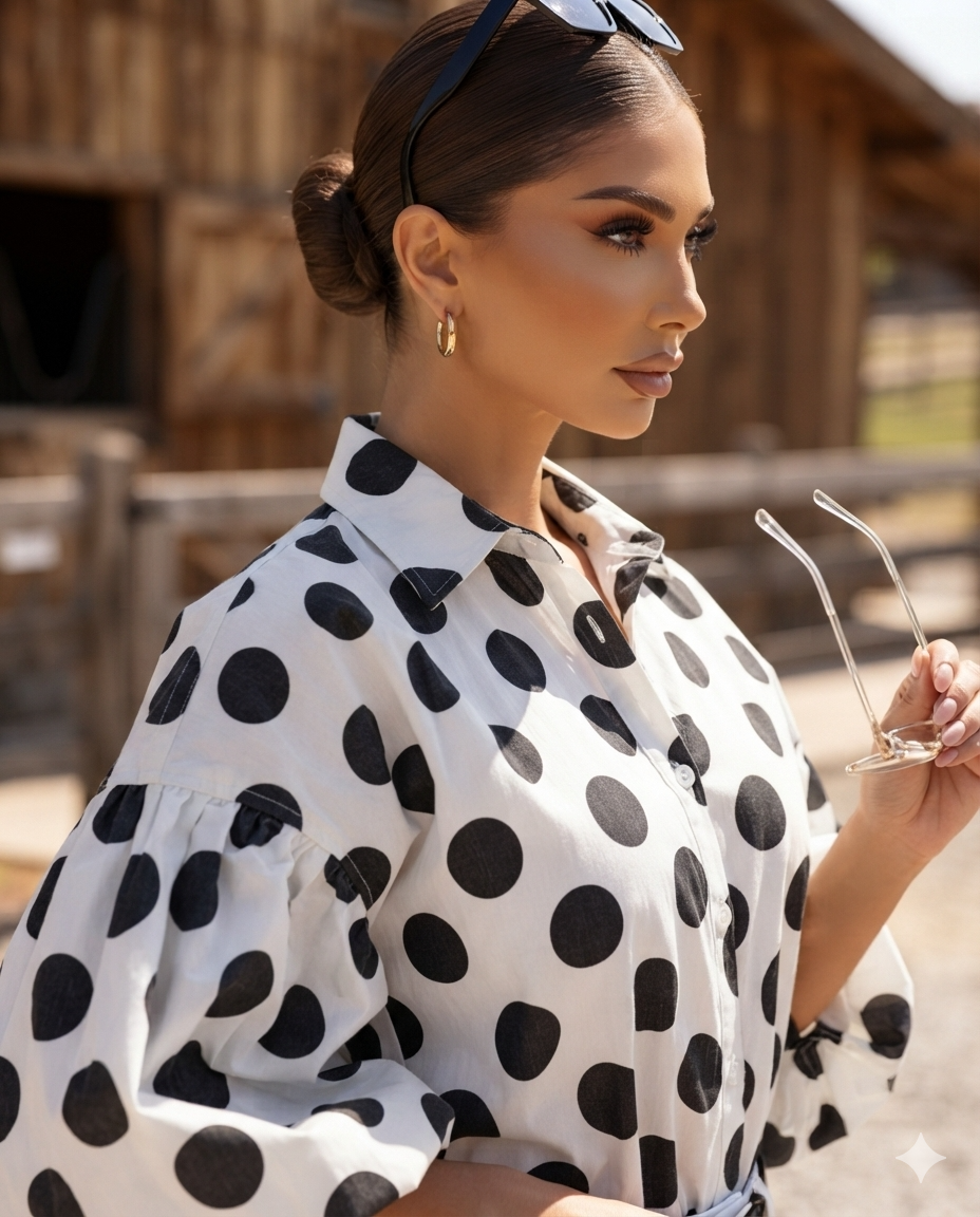 Polka Dot Puff Sleeve Shirt