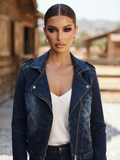 Full Size Asymmetrical Zip Denim Jacket Plus Size