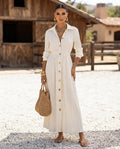 Full Size Textured Button Down Long Sleeve Maxi Dress Plus Size