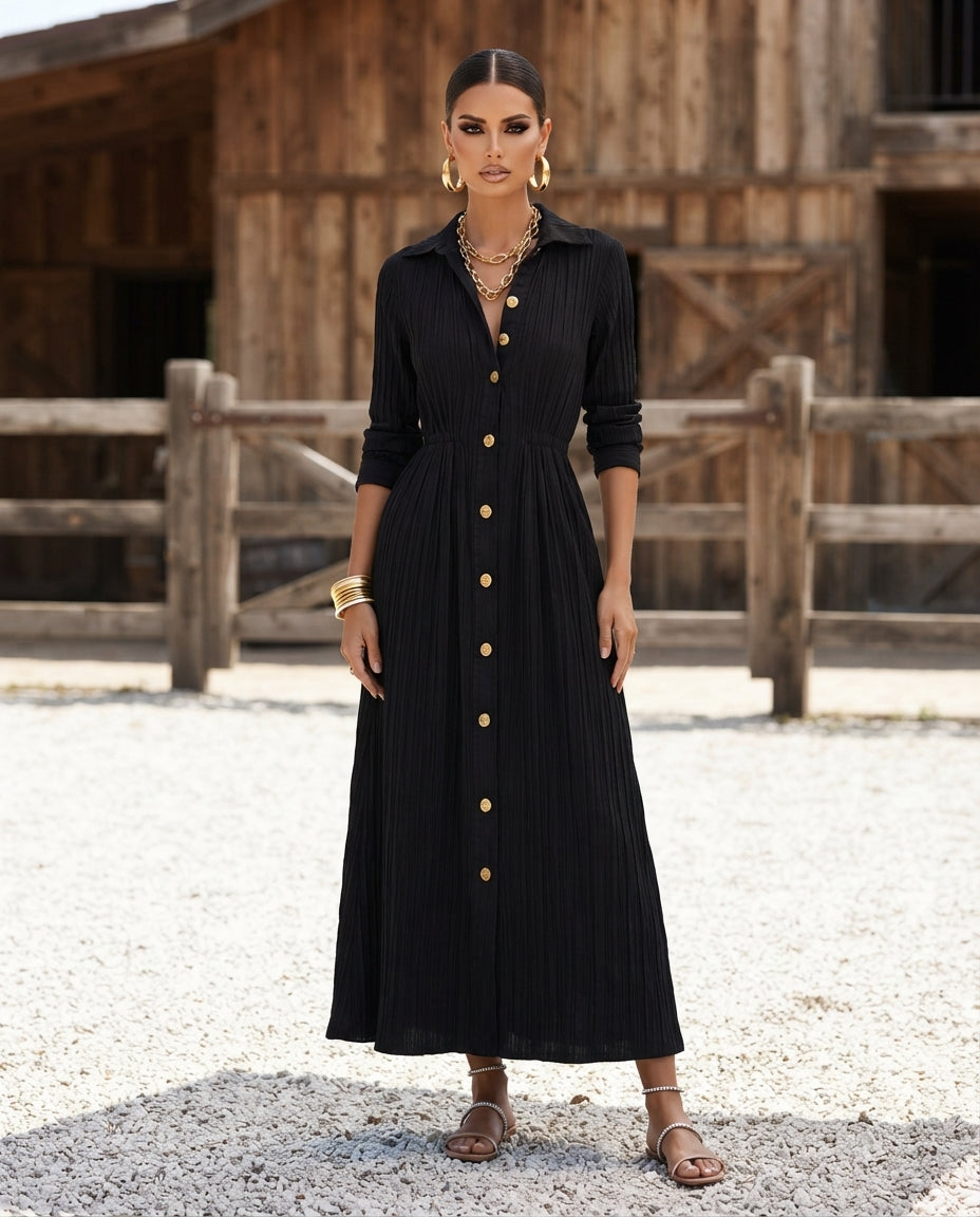 Textured Button-Down Maxi Dress (Plus Size)