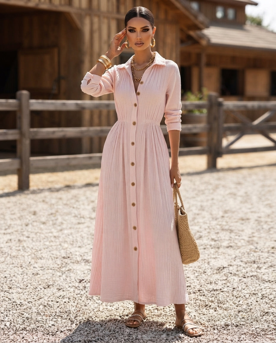 Textured Button-Down Maxi Dress (Plus Size)