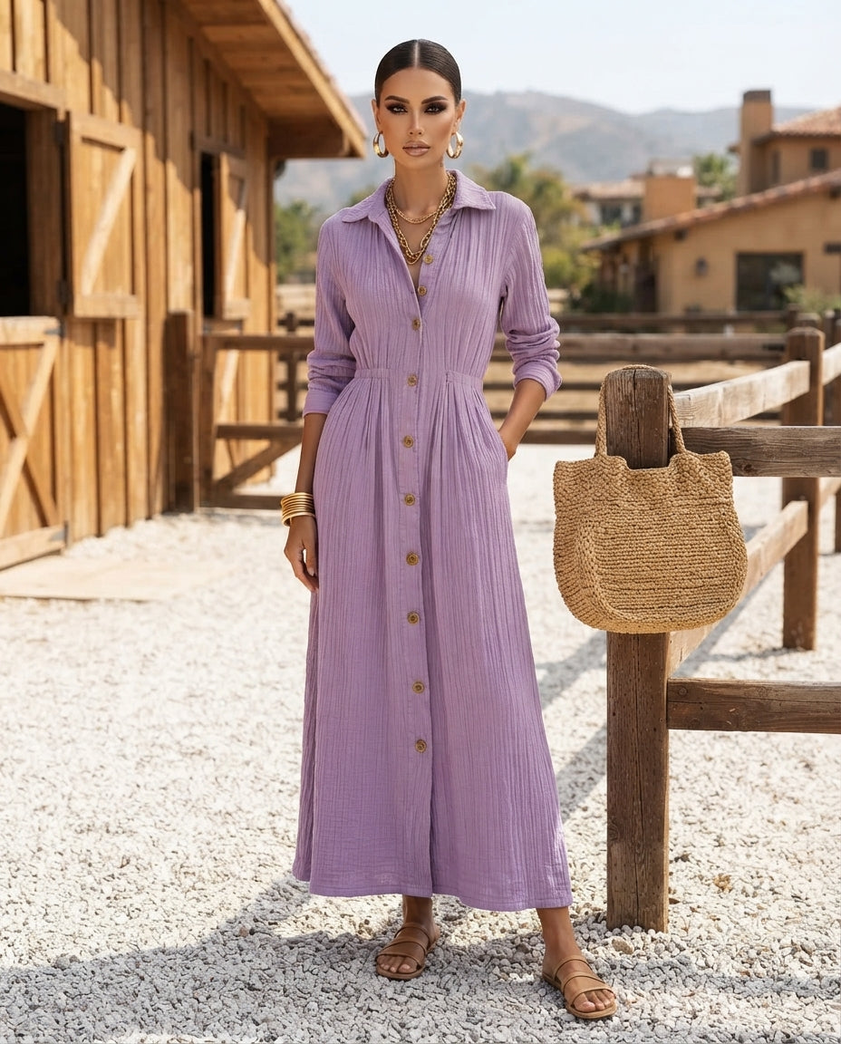 Textured Button-Down Maxi Dress (Plus Size)