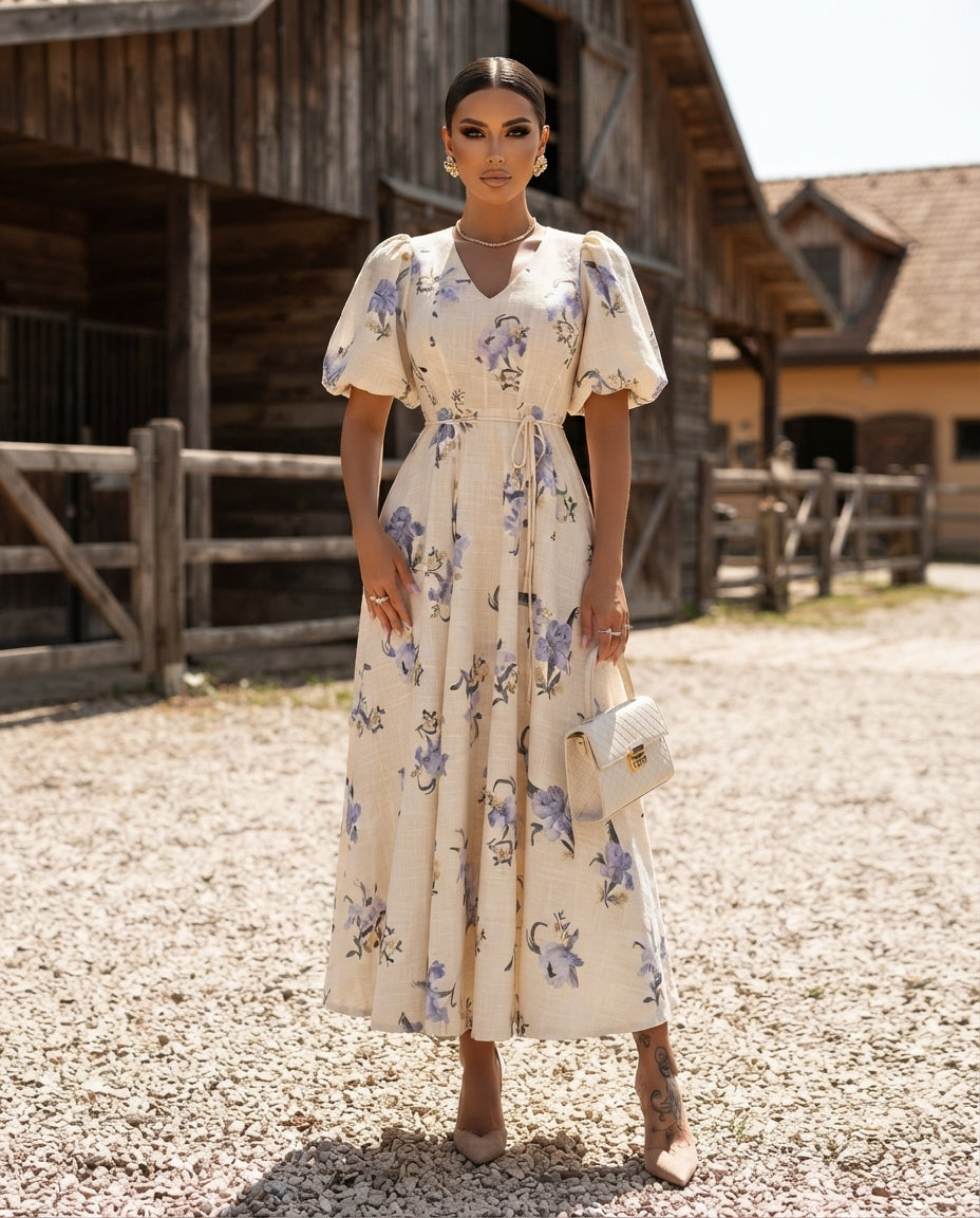 Floral Puff Sleeve Midi Dress