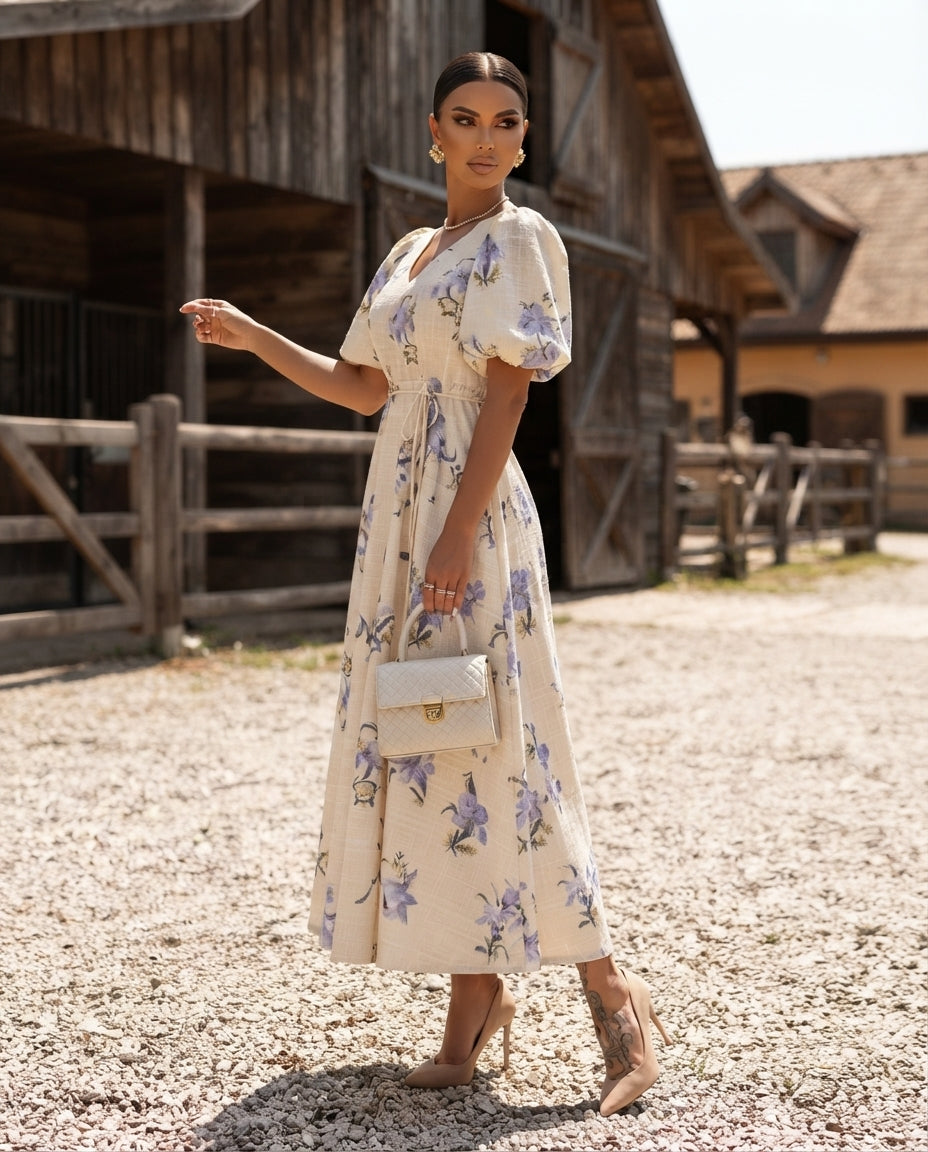 Floral Puff Sleeve Midi Dress