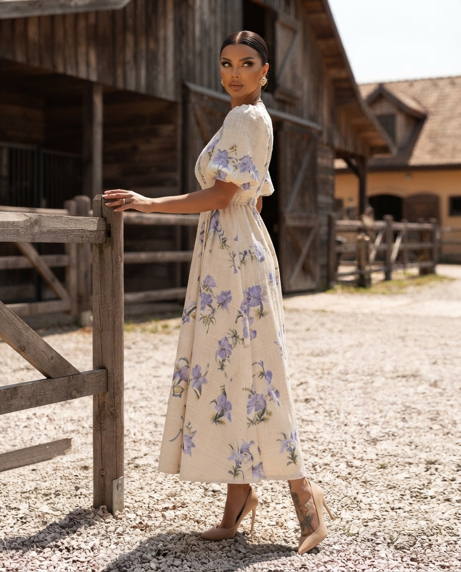 Floral Puff Sleeve Midi Dress