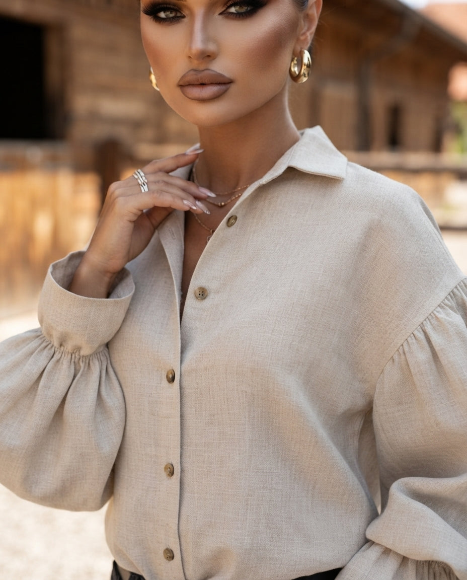 Button Up Flounce Sleeve Shirt