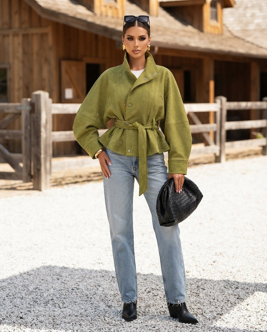Tie Waist Long Sleeve Cropped Jacket
