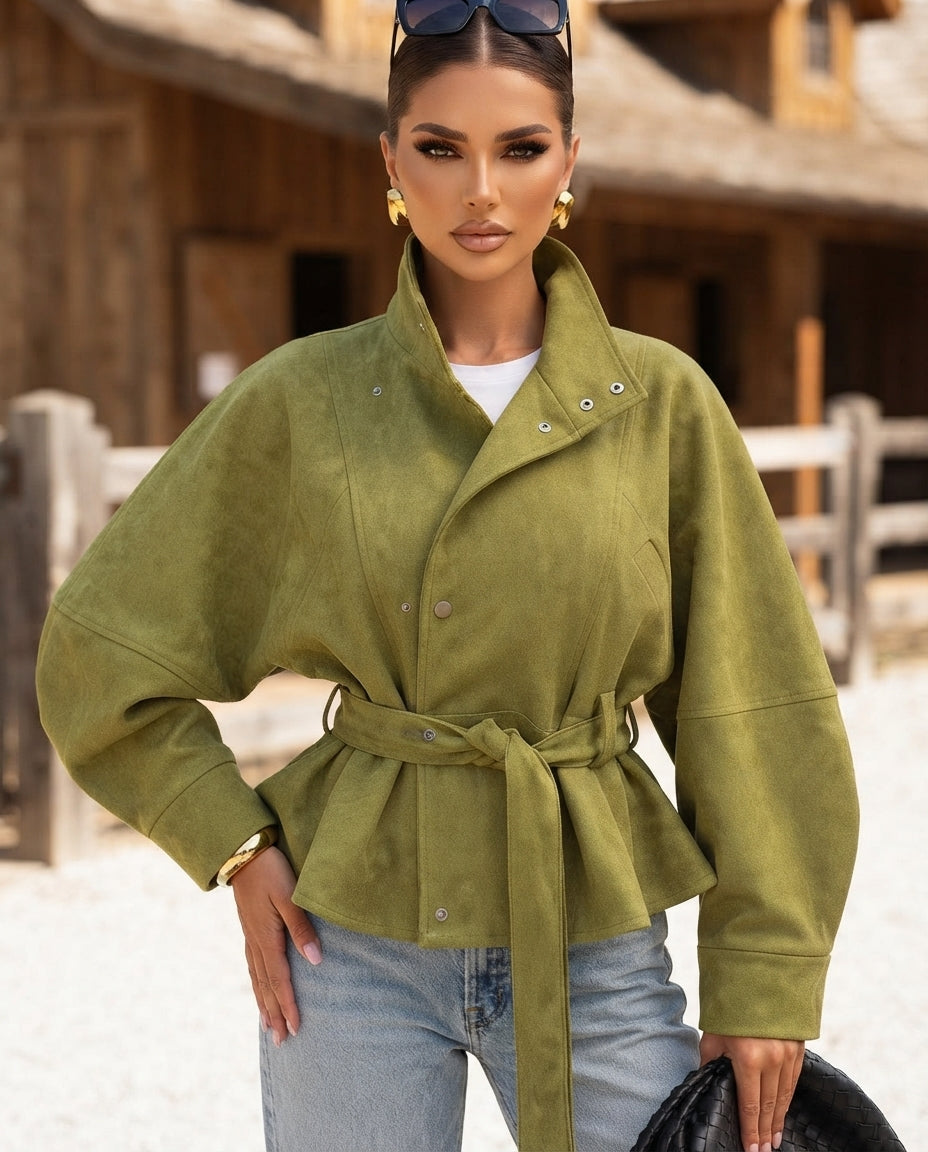 Tie Waist Long Sleeve Cropped Jacket