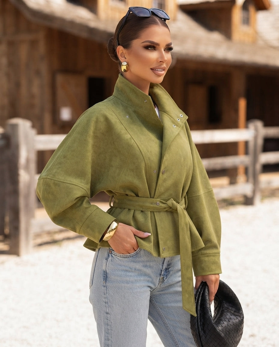 Tie Waist Long Sleeve Cropped Jacket