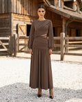 Ruched Long-Sleeve Maxi Dress with Cutout Detail