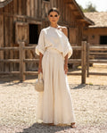 Full Size One Shoulder Top and Wide Leg Pants Set Plus Size