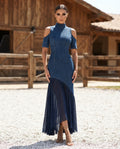 Cold Shoulder Ruffle Hem Maxi Dress