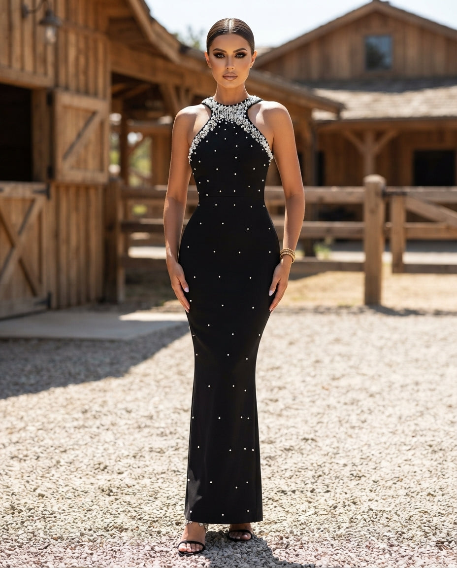 Pearl Detail Sleeveless Maxi Dress