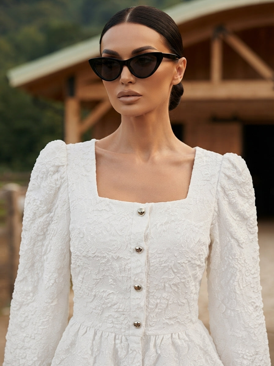 Square Neck Textured Peplum Blouse