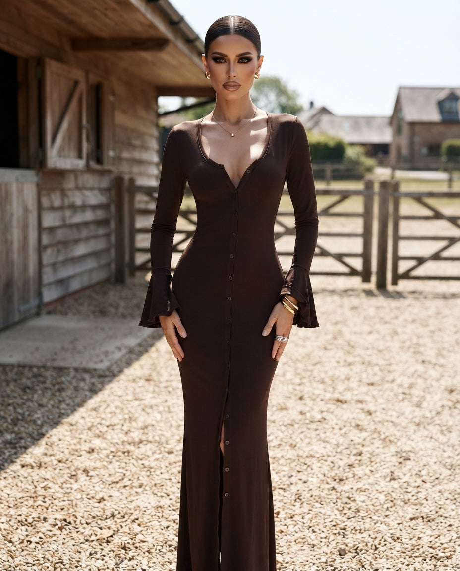 Button-Down Bodycon Maxi Dress