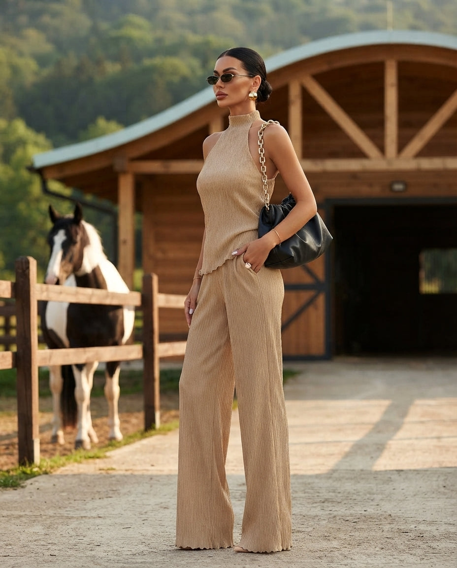 Top & Wide-Leg Pants Set