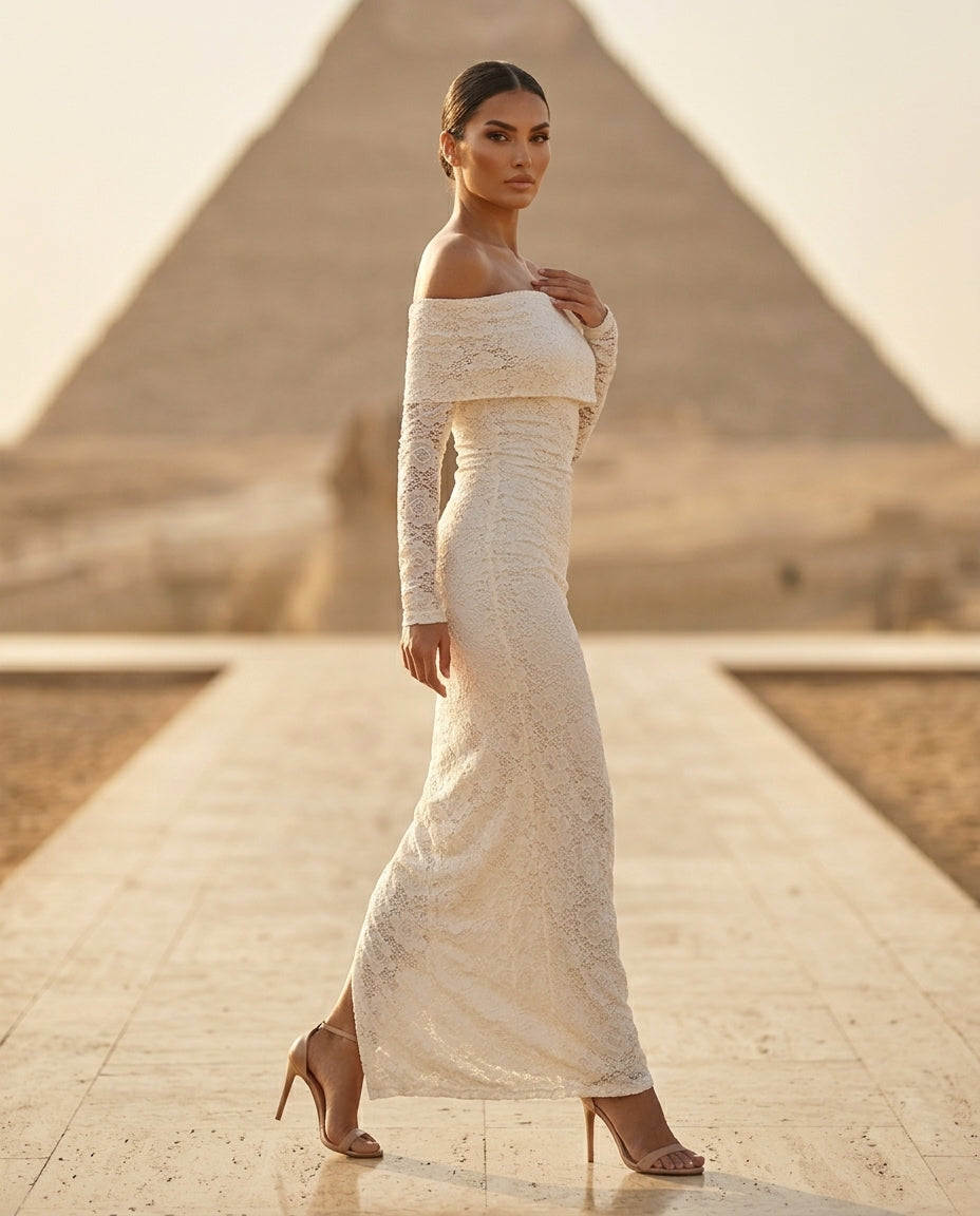 Elegant Off-Shoulder Lace Maxi Bodycon Dress