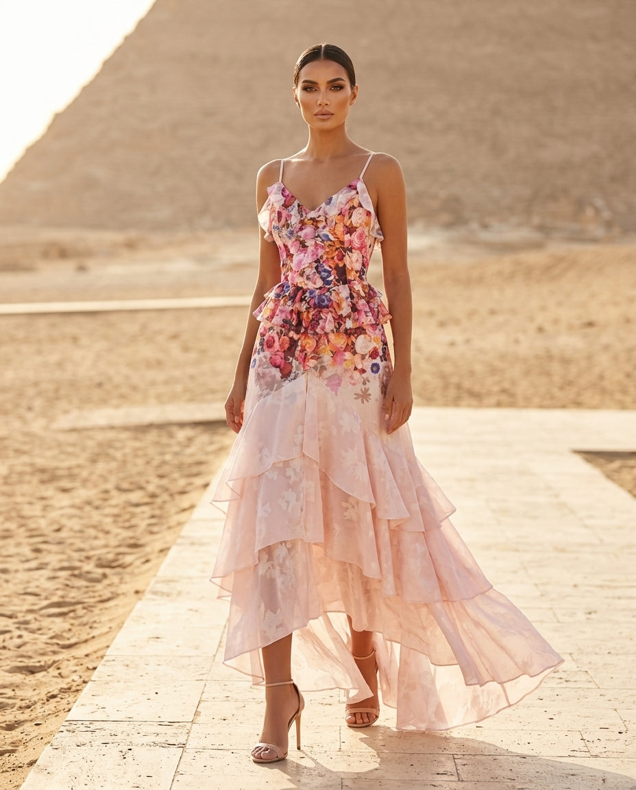 Floral Print Ruffled Maxi Dress