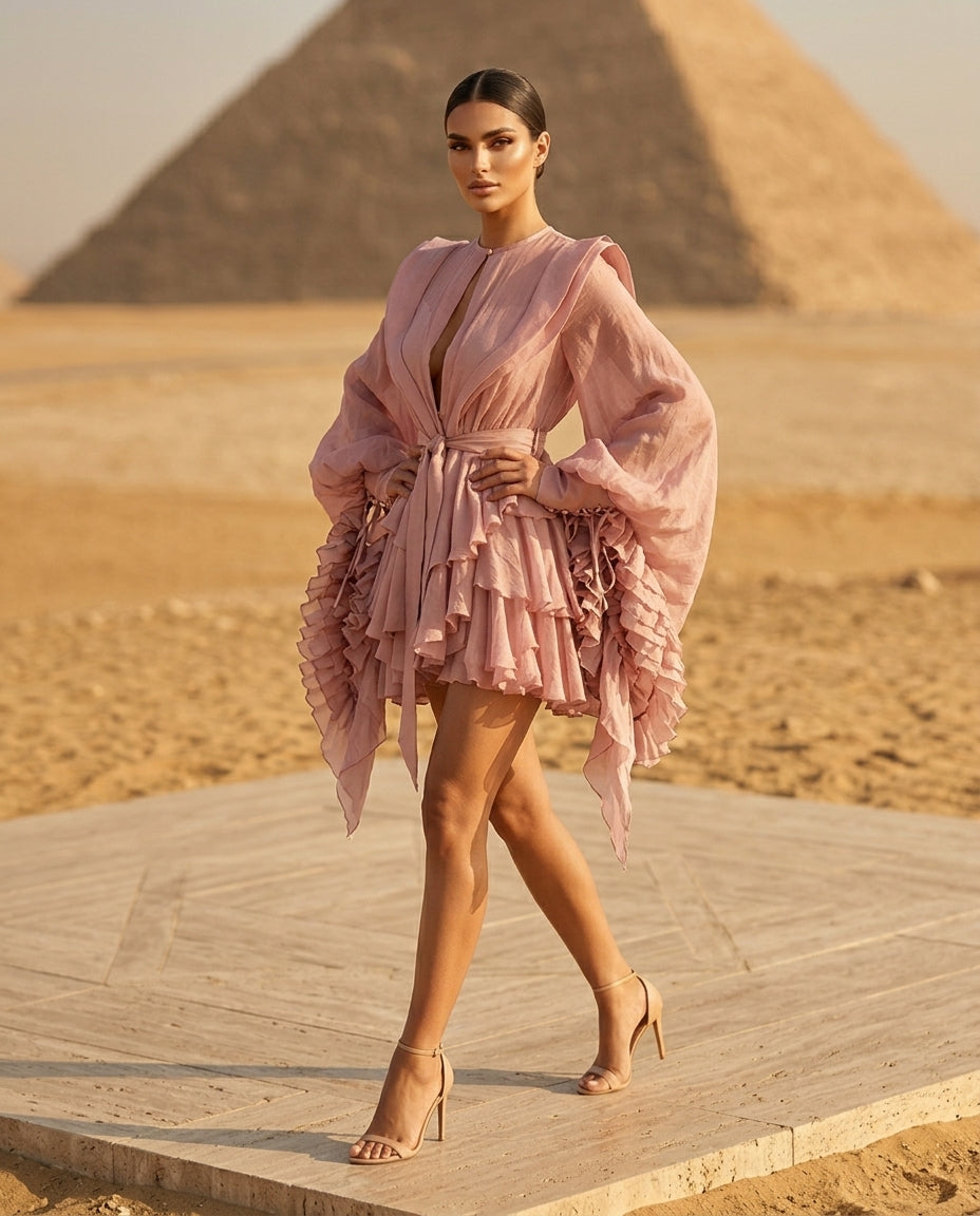 Ruffled Long Sleeve Mini Dress