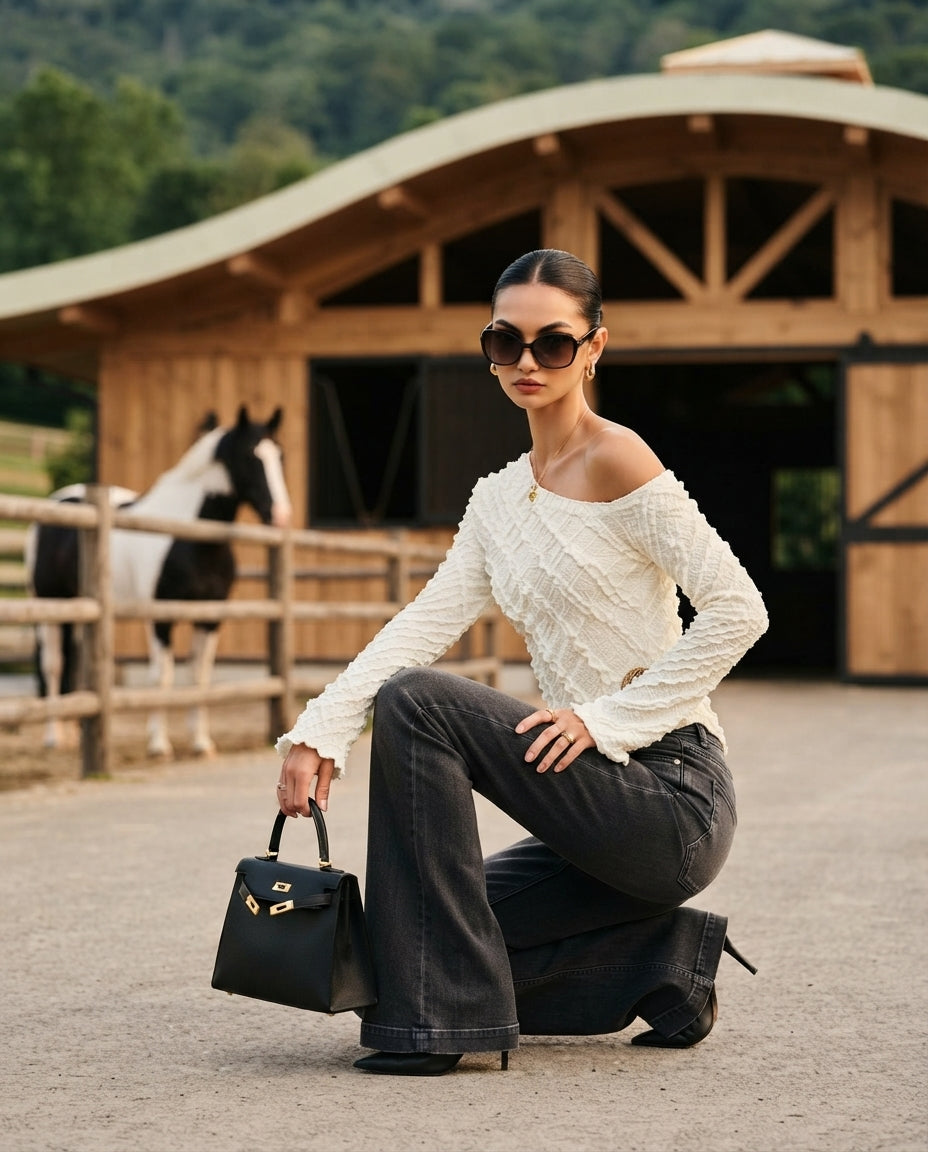 Textured One-Shoulder Blouse