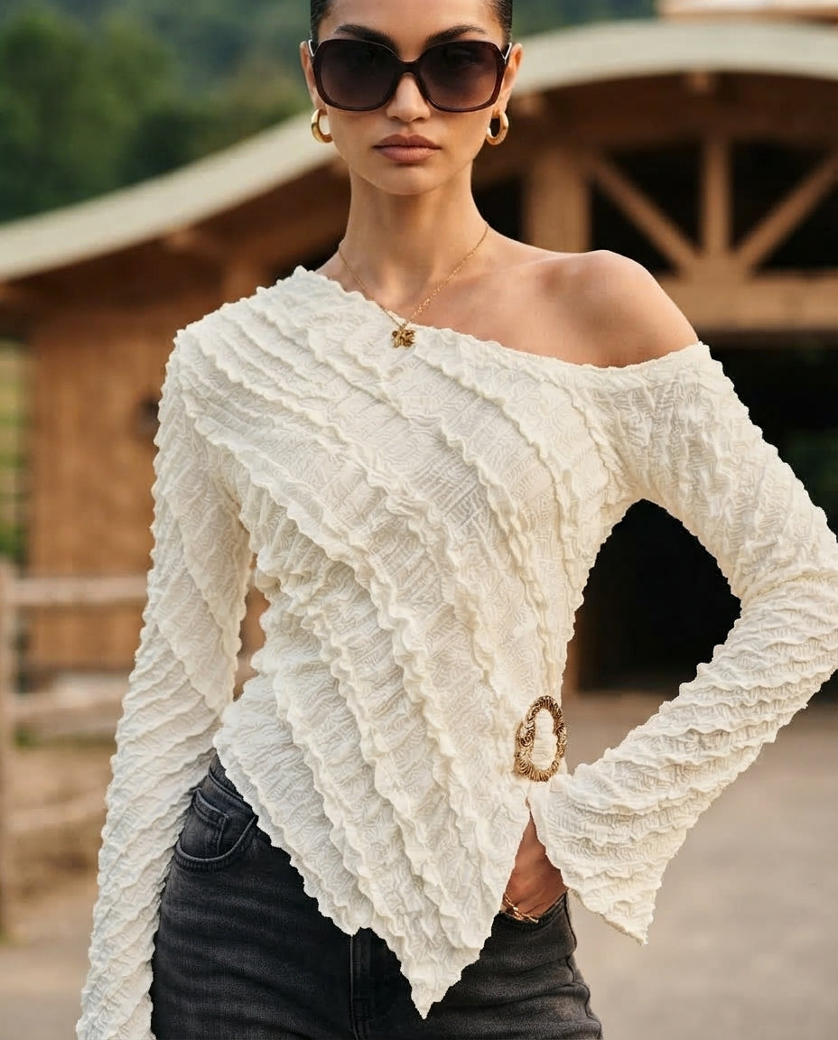 Textured One-Shoulder Blouse