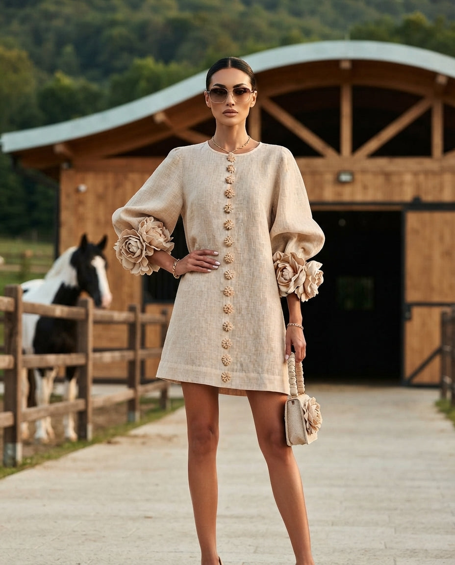 Textured Floral Mini Dress