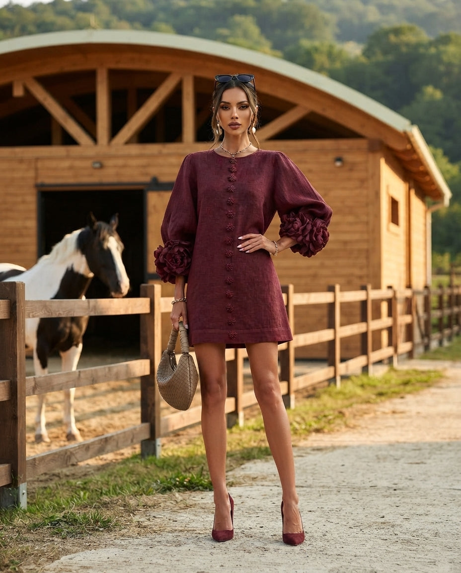 Textured Floral Mini Dress