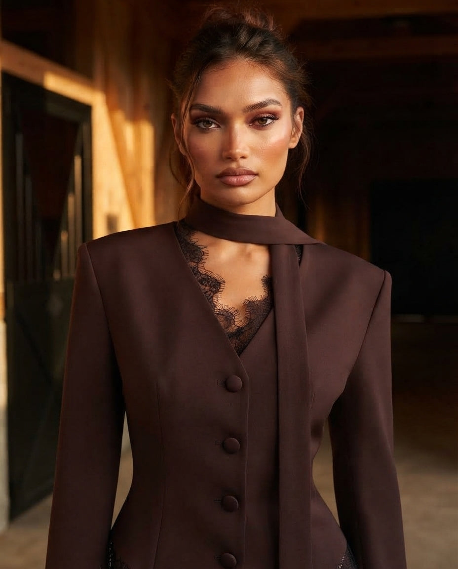 Ana Lace Trim Button Up Blazer