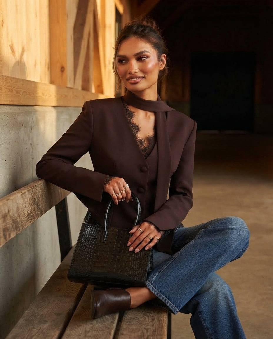 Ana Lace Trim Button Up Blazer