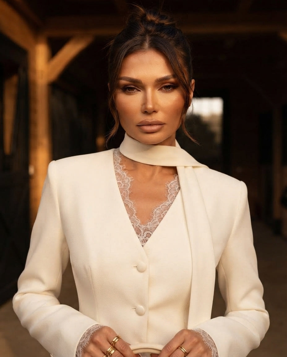 Ana Lace Trim Button Up Blazer