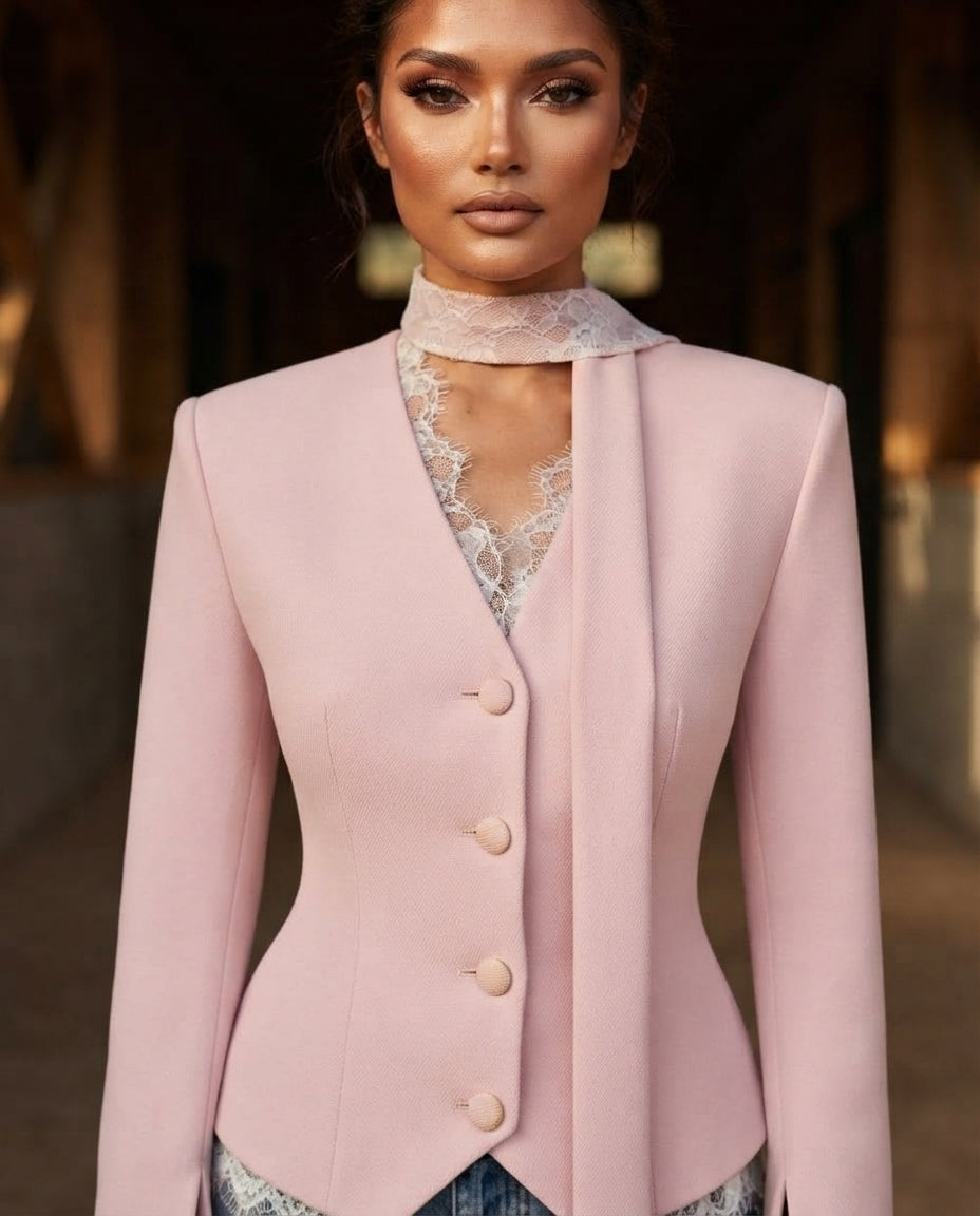 Ana Lace Trim Button Up Blazer