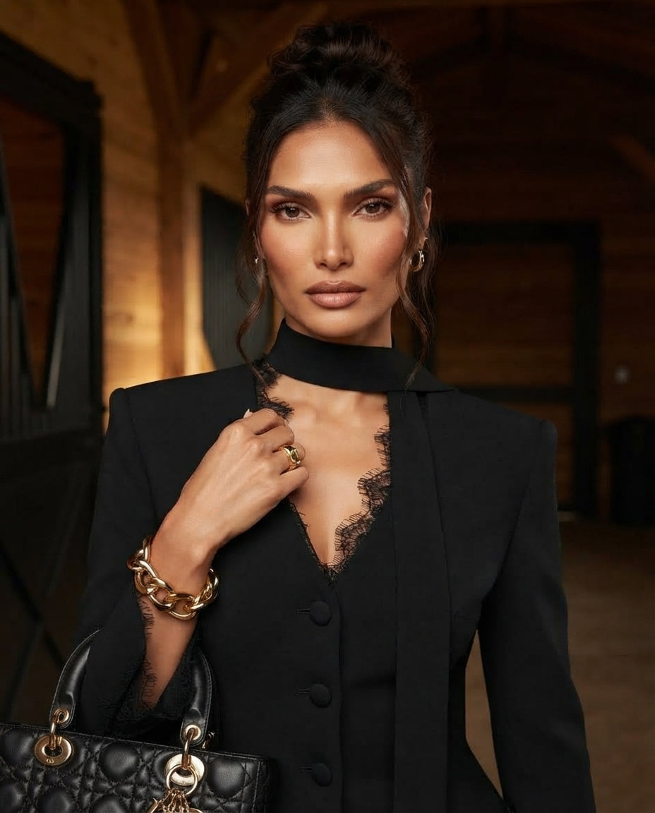Ana Lace Trim Button Up Blazer