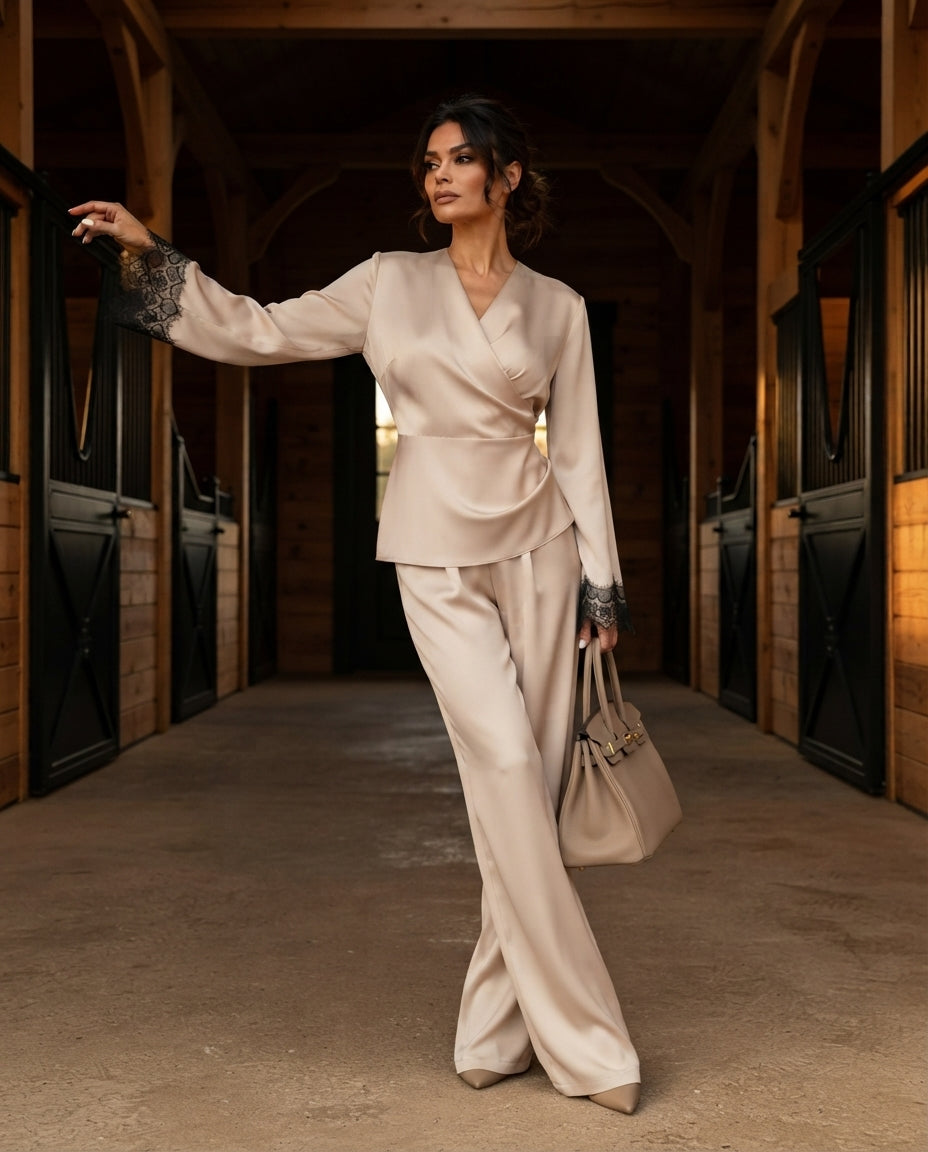 Lana Lace Trim Wrap Top and Pants Set