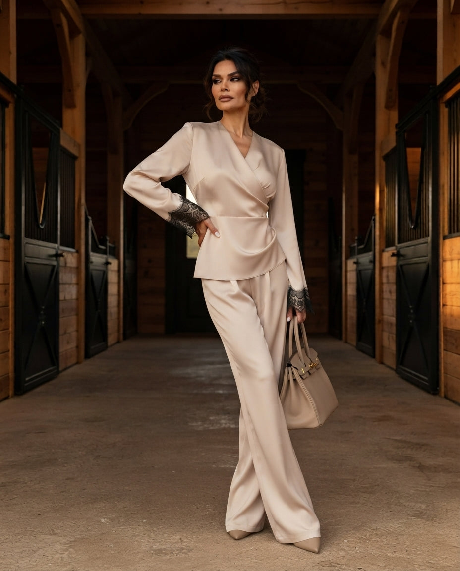 Lana Lace Trim Wrap Top and Pants Set