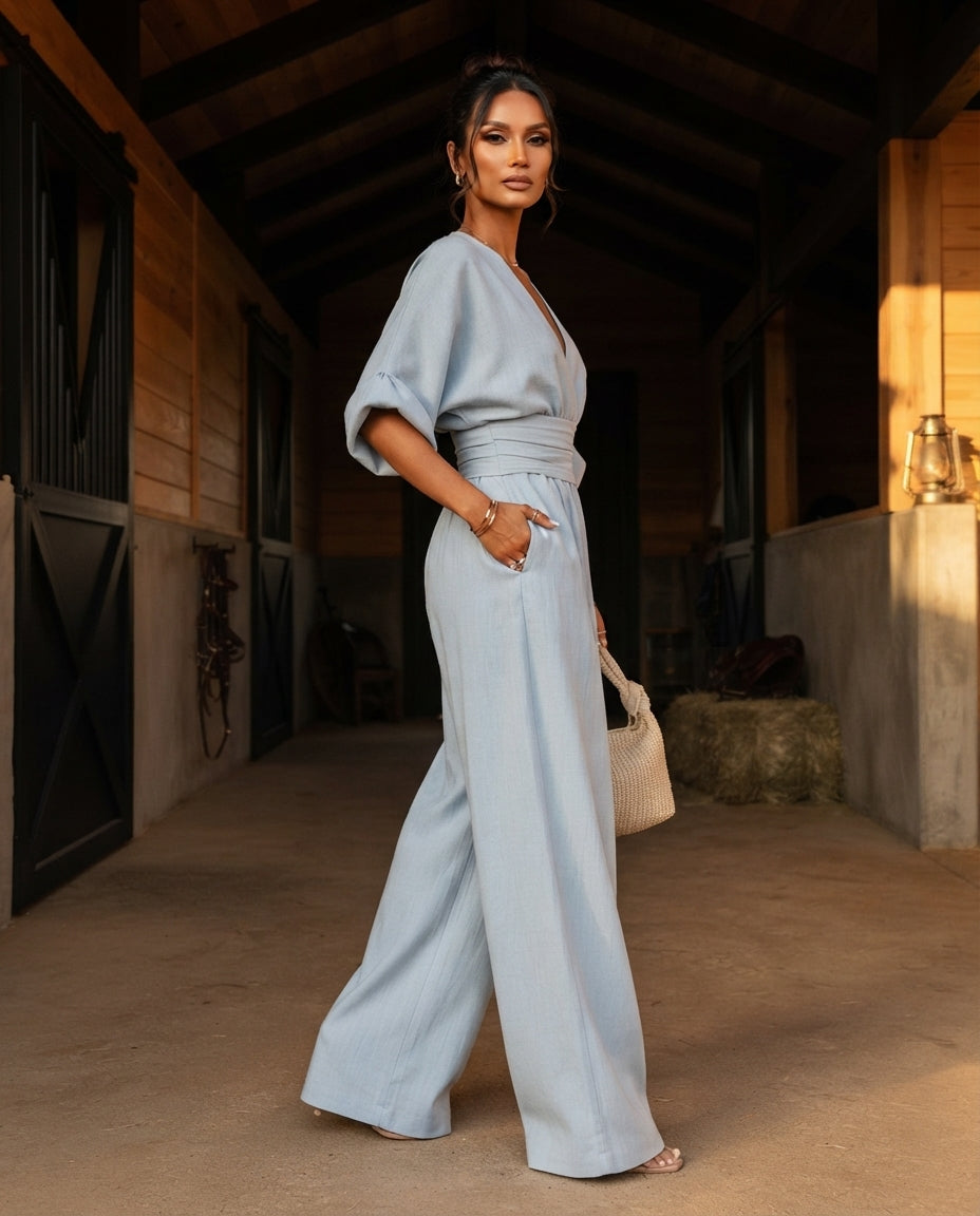 Katya Full Size Half Sleeve Wide-Leg Jumpsuit Plus Size